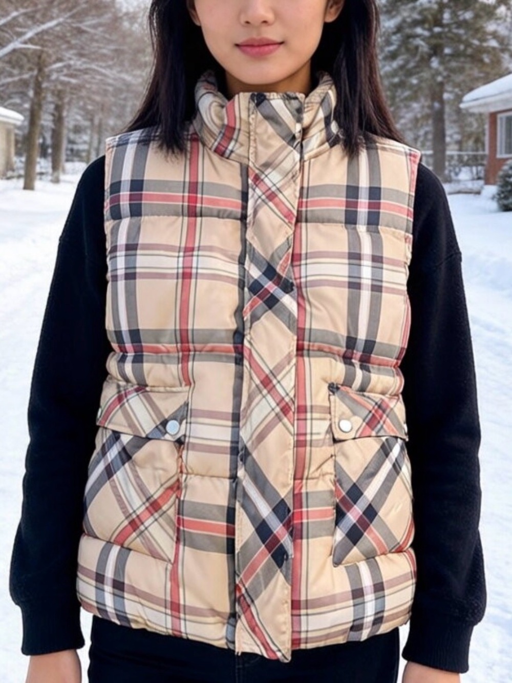 JODIFL Plaid Quilted Puffer Vest, Like New, Size Large